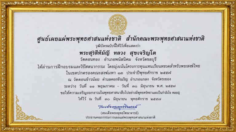 ชื่อผลงาน : ฝึกอบรมเเละวิปัสสนากรรม